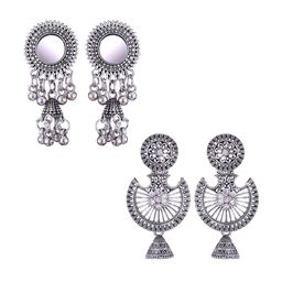 MEENAZ Set Of 2 Stainless Steel Silver Plated Oxidised Dome Shaped Jhumkas-image-104
