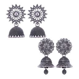 MEENAZ Set Of 2 Silver-Toned Peacock Shaped Jhumkas-image-37