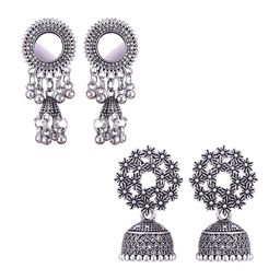 MEENAZ Set Of 2 Silver-Plated Stainless Steel Studded & Beaded Classic Jhumkas-image-96