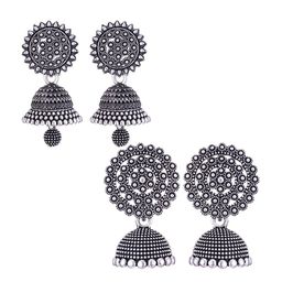 MEENAZ Set Of 2 Silver-Plated Peacock Shaped Jhumkas-16