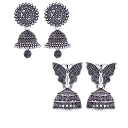 MEENAZ Set Of 2 Silver-Plated Stainless Steel Oxidised Contemporary Jhumkas-image-88