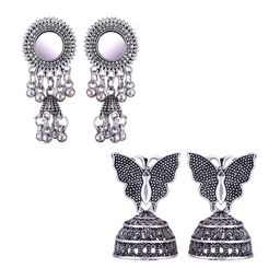 MEENAZ Set Of 2 Silver-Plated Dome Shaped Jhumkas-12