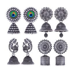 MEENAZ Set of 4 Silver-Plated Dome Shaped Jhumkas Earrings-image-107