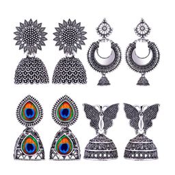 MEENAZ Set Of 4 Peacock Shaped Oxidised Classic Jhumkas Earrings-14