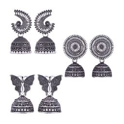 MEENAZ Set Of 3 Silver-Plated Dome Shaped Jhumkas-39
