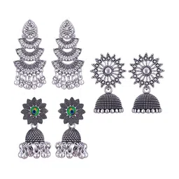 MEENAZ Set of 3 Silver Plated Oxidised Jhumkas-image-69