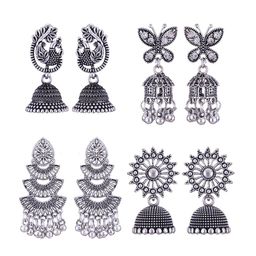 MEENAZ Set Of 4 Silver-Plated Oxidised Dome Shaped Jhumkas-18