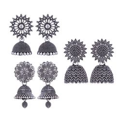 MEENAZ Set of 3 Silver-Plated Dome Shaped Jhumkas Earrings-53
