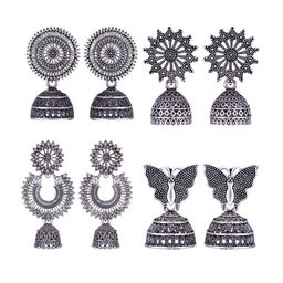 MEENAZ Set Of 4 Silver-Plated Dome Shaped Jhumkas-image-101