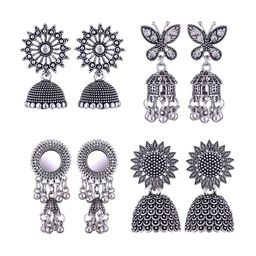 MEENAZ Set Of 4 Silver-Plated Peacock Shaped Jhumkas-55