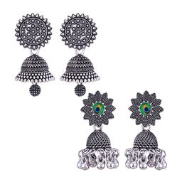 MEENAZ Set Of 2 Peacock Shaped Oxidised Classic Jhumkas Earrings-17