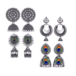 MEENAZ Set Of 4 Silver-Plated Stone-Studded Dome Shaped Jhumkas-16