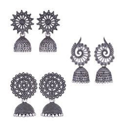 MEENAZ Set Of 3 Silver-Plated Oxidised Peacock Shaped Jhumkas-image-95