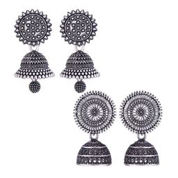 MEENAZ Set Of 2 Silver Plated Dome Shaped Jhumkas-image-117