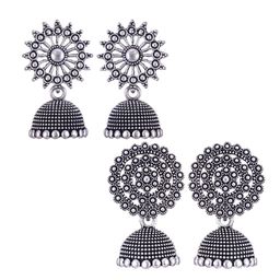 MEENAZ Set Of 2 Silver-Plated Dome Shaped Jhumkas-15