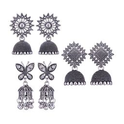 MEENAZ Set Of 3 Silver-Plated Peacock Shaped Jhumkas-image-87
