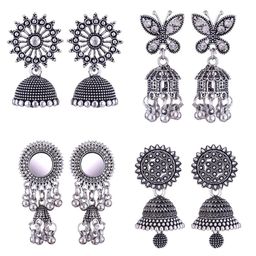 MEENAZ Set of 4 Silver Plated Oxidised Jhumkas-image-107