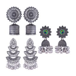 MEENAZ Set Of 3 Silver-Plated Stainless Steel Peacock Shaped Jhumkas-image-23