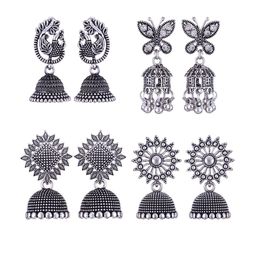 MEENAZ Set of 4 Silver-Plated Dome Shaped Jhumkas Earrings-image-101