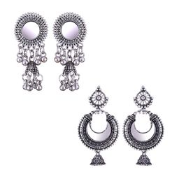 MEENAZ Set Of 2 Silver-Plated Peacock Shaped Drop Earrings-image-77