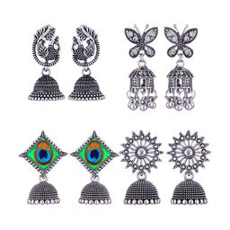 MEENAZ Set Of 4 Silver Plated Dome Shaped Jhumkas-image-39