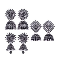 MEENAZ Set Of 3 Silver-Plated Stone-Studded & Beaded Peacock Shaped Oxidised Jhumkas-image-94