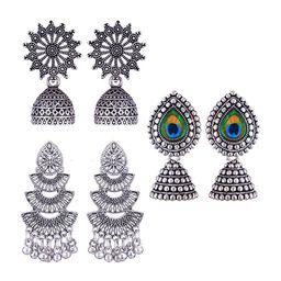 MEENAZ Set of 3 Silver Plated Oxidised Jhumkas-image-56