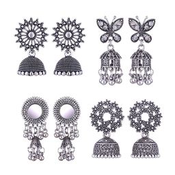 MEENAZ Set Of 4 Stainless Steel Silver Plated Oxidised Dome Shaped Jhumkas-image-69