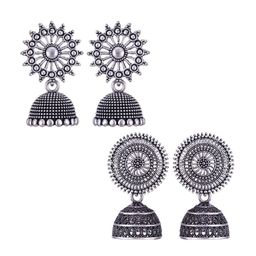 MEENAZ Set Of 2 Silver Plated Dome Shaped Jhumkas-image-116