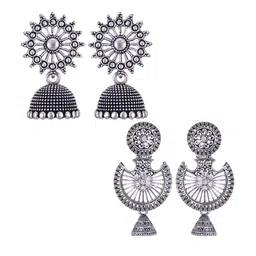 MEENAZ Set Of 2 Silver-Plated Peacock Shaped Jhumkas-7