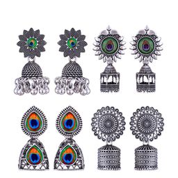 MEENAZ Set Of 4 Dome-Shaped Silver-Plated Jhumkas-image-59