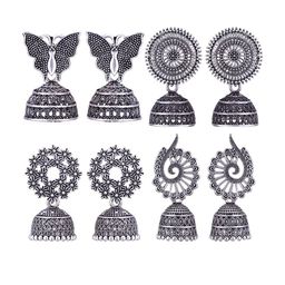 MEENAZ Set Of 4 Dome-Shaped Silver-Plated Jhumkas-image-56