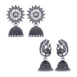MEENAZ Set Of 2 Silver Plated Dome Shaped Jhumkas-picture-10