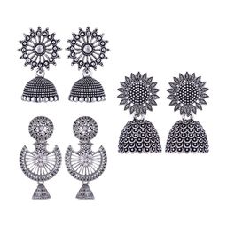 MEENAZ Set Of 3 Silver-Plated Stainless Steel Peacock Shaped Jhumkas-image-12