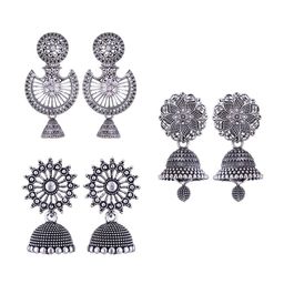 MEENAZ Set Of 3 Silver-Plated Dome Shaped Stainless Steel Jhumkas-11