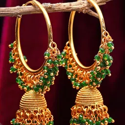 ZENEME Gold-Plated Dome Shaped Jhumkas Earrings-18