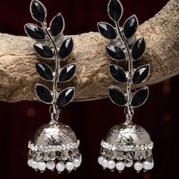 Kennice Silver-Plated Dome Shaped Jhumkas Earrings-2