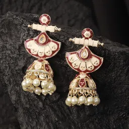 Jazz and Sizzle Gold-Plated Beaded Dome Shaped Meenakari Jhumkas-5