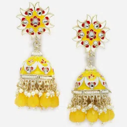 Anouk Gold-Plated Dome Shaped Kundan Studded & Beaded Jhumkas-15