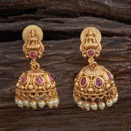 Kushal's Fashion Jewellery Gold-Plated Antique  Dome Shaped Jhumkas-3
