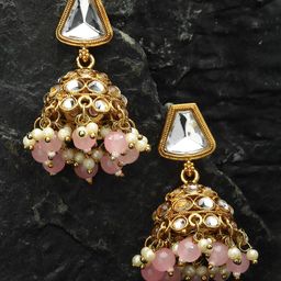 ZENEME Peach-Coloured Dome Shaped Jhumkas Earrings-21