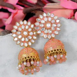 Crunchy Fashion Gold Plated Dome Shaped Jhumkas Earrings-13