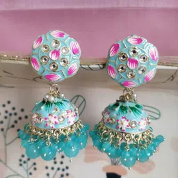 Crunchy Fashion Gold-Plated Stone-Studded & Beaded Dome Shaped Jhumkas-image-74