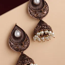 PANASH Copper-Toned Dome Shaped Jhumkas Earrings-image-28