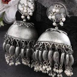 KARATCART Silver-Plated Beaded Jhumkas-picture-18
