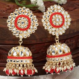 ZENEME Gold-Plated Dome Shaped Jhumkas Earrings-13