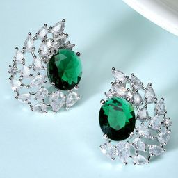KARATCART Silver-Plated Cubic Zirconia Contemporary Studs Earrings-picture-10