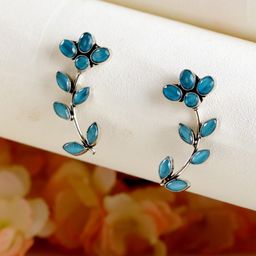 Jazz and Sizzle Silver-Plated Handcrafted Leaf Shaped Drop Earrings-image-52