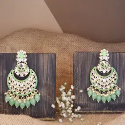 I Jewels Green Contemporary Beaded Chandbalis Earrings-image-13