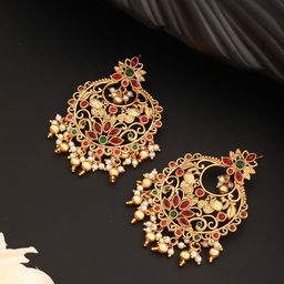 Saraf RS Jewellery Gold-Plated American Diamond Studded Chandbalis-42